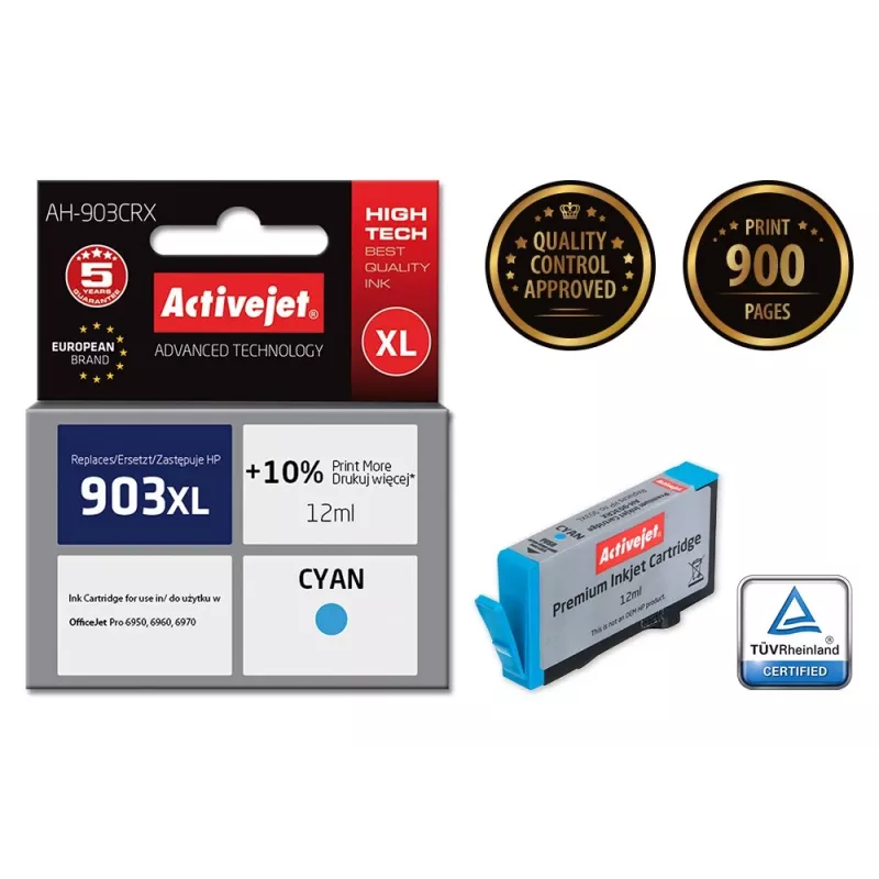 Activejet AH-903CRX tinte (aizstāj HP 903XL T6M03AE; Premium; 12 ml; ciāna)