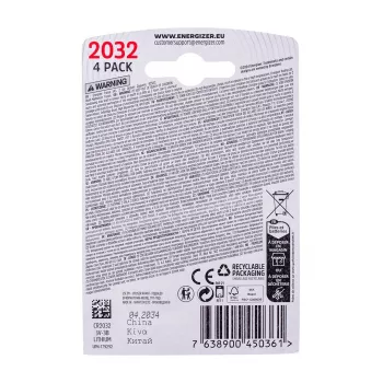 ENERGIZER specializētā baterija CR2032, 4 gab., 3V, ECO