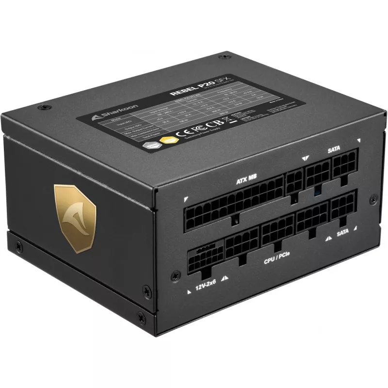 750W Sharkoon Rebel P20 SFX 750W (melns, 1x 12 kontaktu augstsprieguma savienotājs, 2x PCIe, kabeļu pārvaldība, 750 vati)