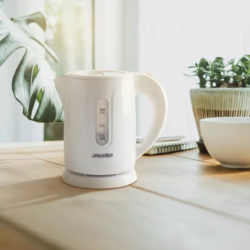 Mesko tējkanna | MS 1376 | Elektriskā | 850 W | 0,8 L | Plastmasa | 360° grozāma pamatne | Balta