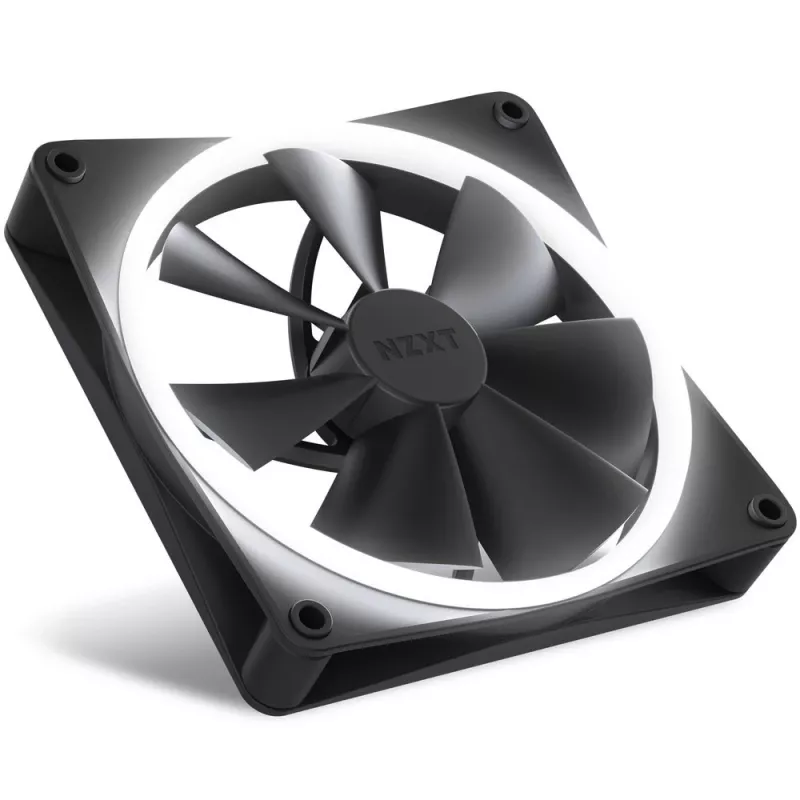 Korpusa ventilators NZXT F140 RGB 14 cm, melns, 500–1800 RPM, Fluid Dynamic Bearing, 4-pin, 18 gaismas diodes