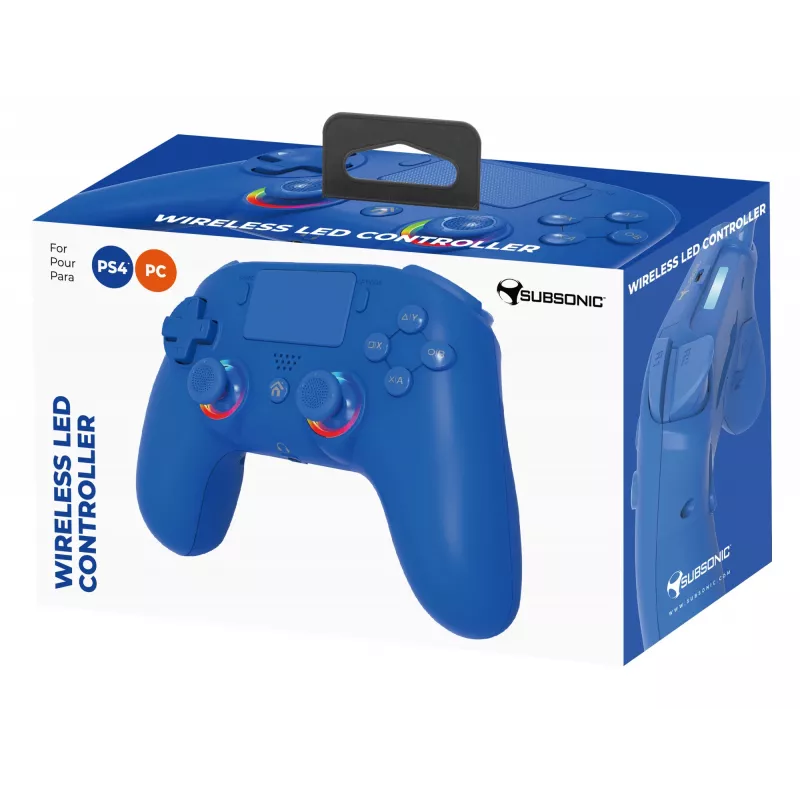 Bezvadu LED kontrolieris SUBSONIC SA5639-3 priekš PS4 un PC, zils bezvadu spēļu kontrolieris