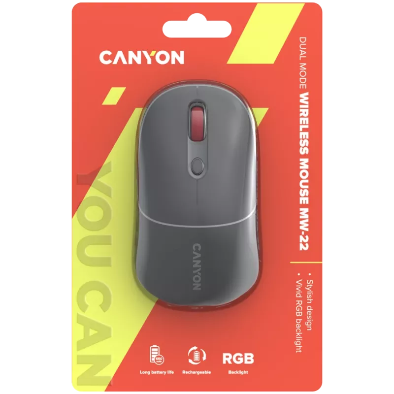 Canyon MW-22 2in1 RGB bezvadu pele - pelēka - Bluetooth/RF - 1.600 dpi - uzlādējama
