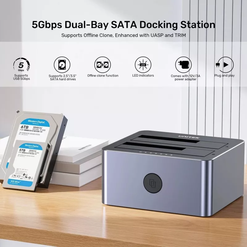 Unitek klonēšanas stacija 2X SATA 2,5/3,5 USB 5GB