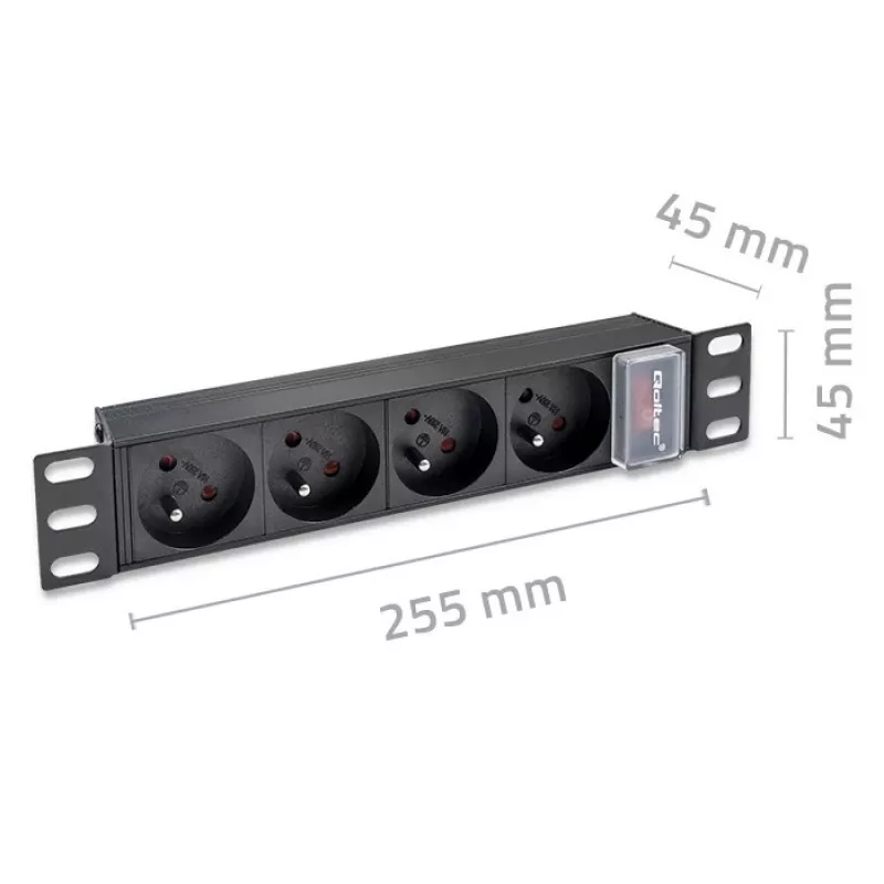 Qoltec Aluminum PDU for 10'' RACK | 1U | 16A | 4xFRENCH | 1.8m