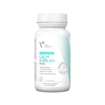 Nomierinošs uztura bagātinātājs VETEXPERT Calm&Relax Mini — 30 kapsulas maziem suņiem un kaķiem, 100 g, bez cukura, bez lipekļa