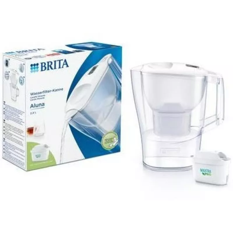 BRITA Aluna ūdens filtra krūze, caurspīdīga balta — 2,4 L kopējā / 1,4 L filtrētā, MAXTRA, trauku mazgājamās mašīnas droša