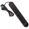 Strāvas sadalītājs MACLEAN MCE395 B — 5 ligzdas, 3×USB, 110–240 V maiņstrāva, 2,1 A USB, 2500 W, 1,5 m kabelis, melns