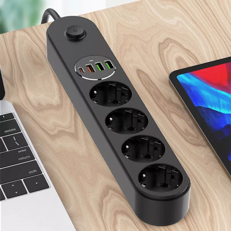 Strāvas sadalītājs ColorWay CW-CHE44PDB — 4 maiņstrāvas rozetes, 2 USB pieslēgvietas