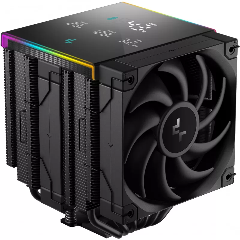 Gaisa dzesētājs DeepCool AK620 Digital PRO — 120 mm ventilators, 1750 RPM, 25 dB, 12 V, piemērots LGA1700/AM5, melns