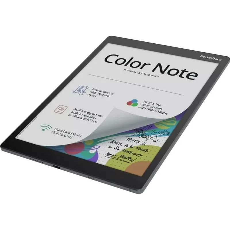 E-grāmatu lasītājs PocketBook Color Note 10.3 collu E Ink Kaleido, 32 GB, Wi‑Fi, skārienjutīgs ekrāns, melns/zils