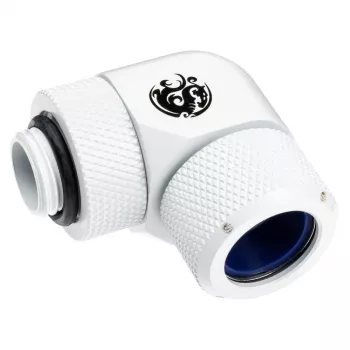 Armatūra BitsPower BP-DWE90RMLA14 — misiņa 90° rotējošā armatūra, diametrs 1,4 cm, balta