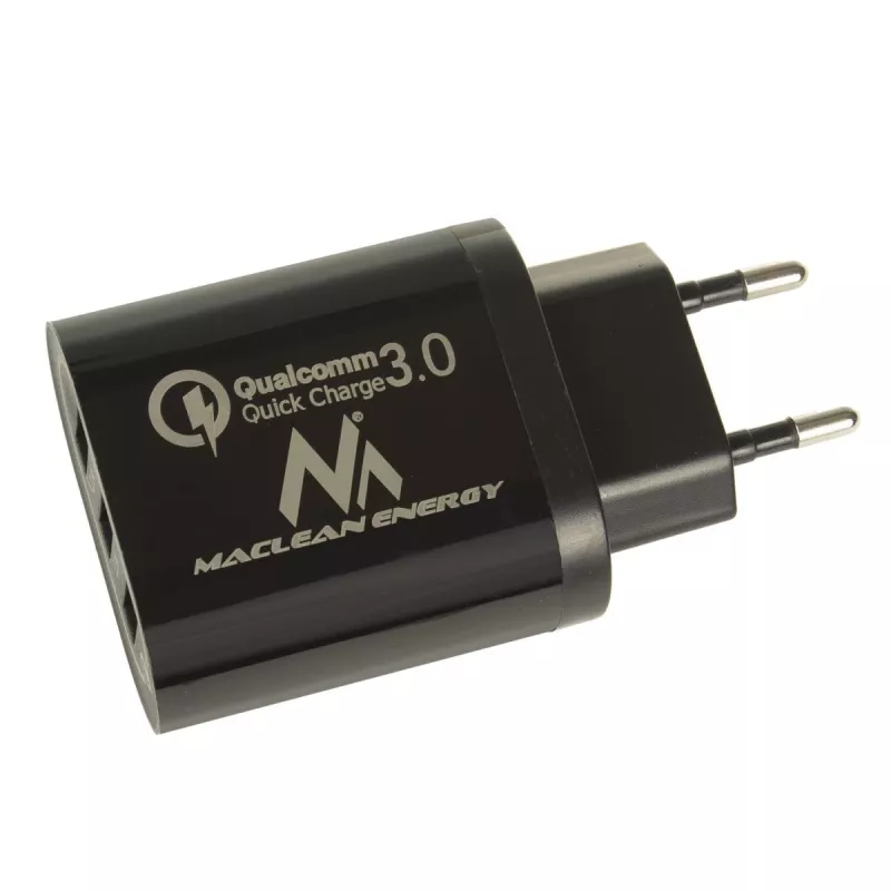 USB sienas lādētājs MACLEAN MCE479B — 3x USB pieslēgvietas, 18W kopējā izejas jauda, kompakts
