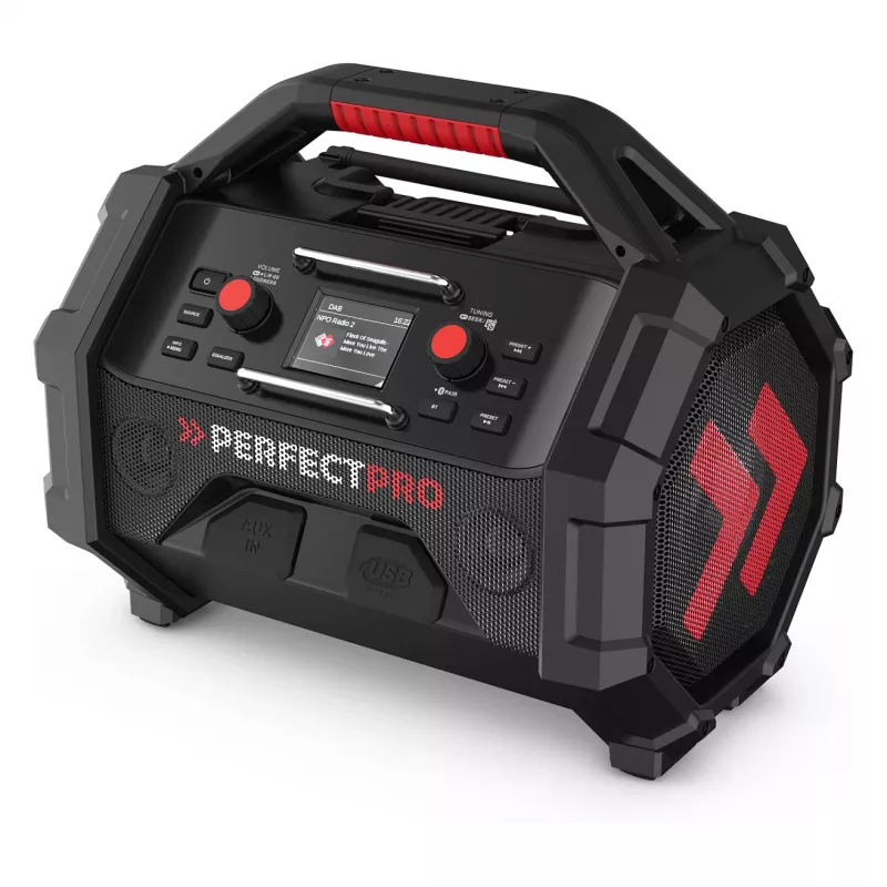 Pārnēsājamais celtniecības radio PerfectPro ROCKTAGON 18V — ar baterijām darbināms darba vietas radio