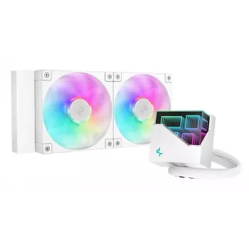 Viss vienā šķidruma dzesētājs DeepCool LT240 White — 240 mm radiators, 2x 120 mm PWM ventilatori (600–2400 RPM), 41 cm caurules, LGA1150