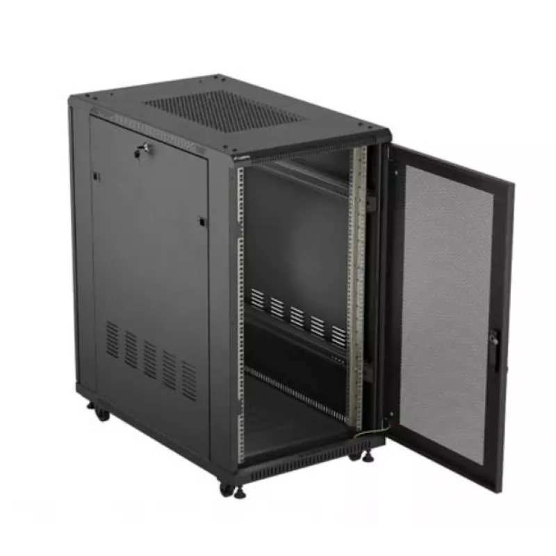 19 collu statīva skapis LANBERG FF01-6022-23B, 22U, 600×1000 mm, melns, perforētas durvis