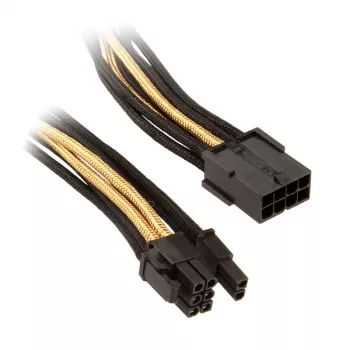 SilverStone PCI-8-pin uz PCIe-6+2-pin kabelis, 250 mm - melns/zelts