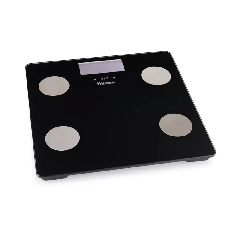 Personālie svari Tristar WG-2442 — digitālie vannas istabas svari, maks. 150 kg, 100 g precizitāte, ĶMI, melni