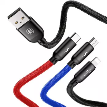 BASEUS Colorfone CAMLT-BSY01 USB kabelis 1.2 m USB A 3 x USB C Melns, Sarkans, Zils