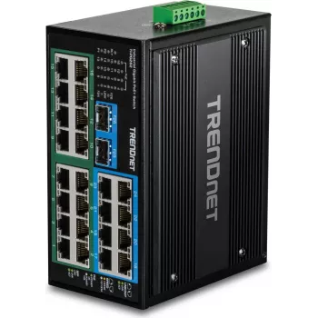 TRENDnet rūpnieciskais slēdzis 26 porti Gbit PoE+ metāla DIN-sliedei (TI-PG262)