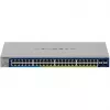 Vadāms Gigabit PoE komutators NETGEAR GS752TXUP — 48× Gigabit RJ-45, 10G atbalsts, 1U statīvs, 176 Gbit/s komutācijas jauda