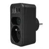 Strāvas sadalītājs MACLEAN MCE249 F/B — 2 maiņstrāvas ligzdas (16A + 6A) ar 2×USB-A un 2×USB-C PD 20W, ES spraudnis, melns