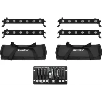 EUROLITE LED Bar Set 4x LED BAR-6 QCL RGBW ar 2 mīkstajiem somām un kontrolieri