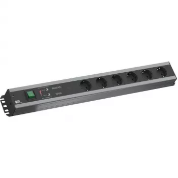 Strāvas sadales bloks Bachmann 300.012, PDU Basic, 6 maiņstrāvas rozetes, 2U, 2 m kabelis, melns/pelēks