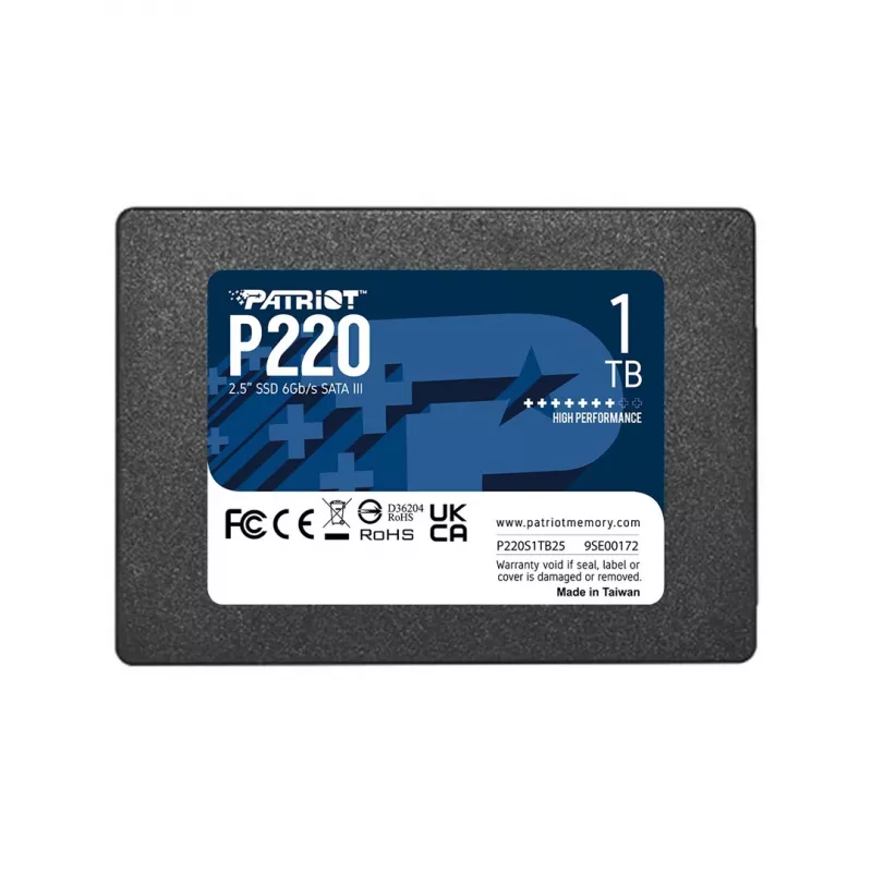 2.5 collu SATA III SSD PATRIOT P220 1 TB — 550/500 MB/s, 50k IOPS, 7 mm