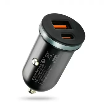 Automašīnas lādētājs everActive CC-30Q QC3.0 35W — 1x USB-A, 1x USB-C, ātrā uzlāde
