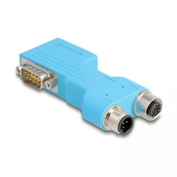DELOCK D-Sub 9 vīrišķais/sievišķais uz M12 5-pin A-kodēts CAN kopnes sadalītājs 90° zils