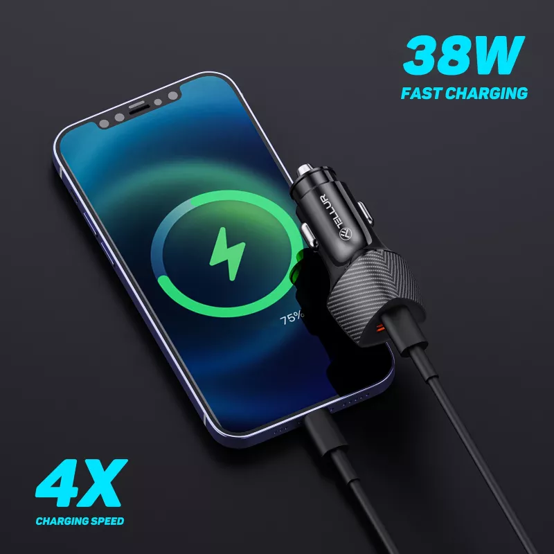 Auto lādētājs Tellur FCC10 38W 6A PD20W QC3.0 — USB-C un USB-A transportlīdzekļa strāvas adapteris