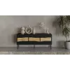 TV skapis cama meble INSERTO 3D 143,5x40x61,5 cm melns ar LED, skaidu plātnes augšdaļa