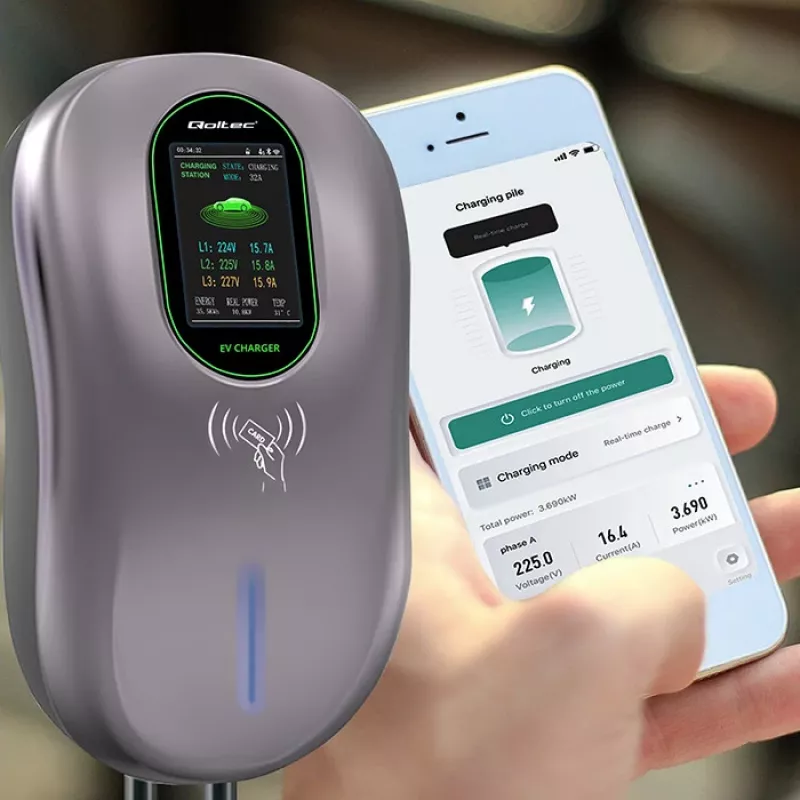 EV uzlādes stacija QOLTEC 52430 22 kW Wi‑Fi RFID 3 fāžu, 32 A, Type 2, IP54