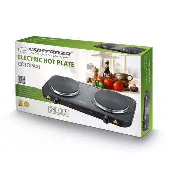 Esperanza Cotopaxi EKH010K elektriskā plītiņa, 2 sildvirsmas (15,5 cm), 2000 W, melna