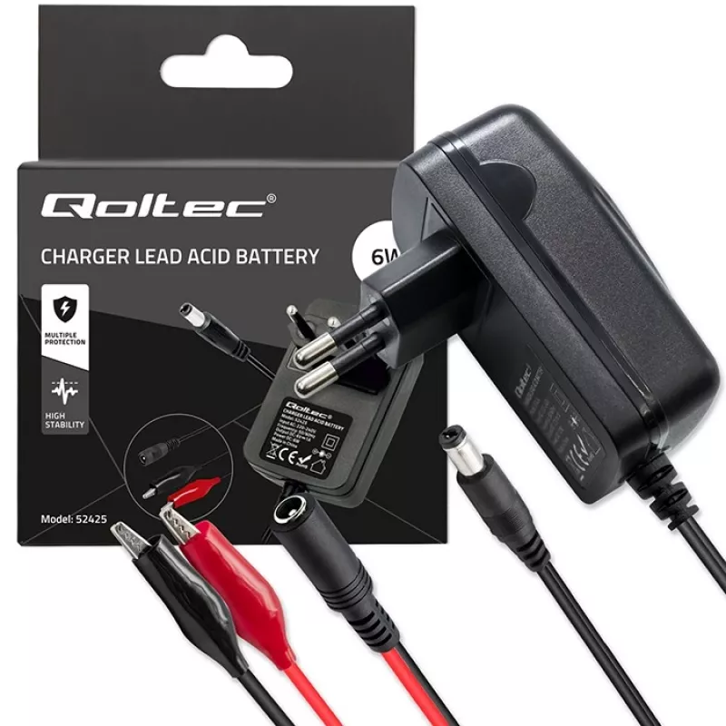 Baterijas lādētājs QOLTEC Charger AGM GEL STD 6V 1A 6V svina-skābes baterijām, AGM un gelam
