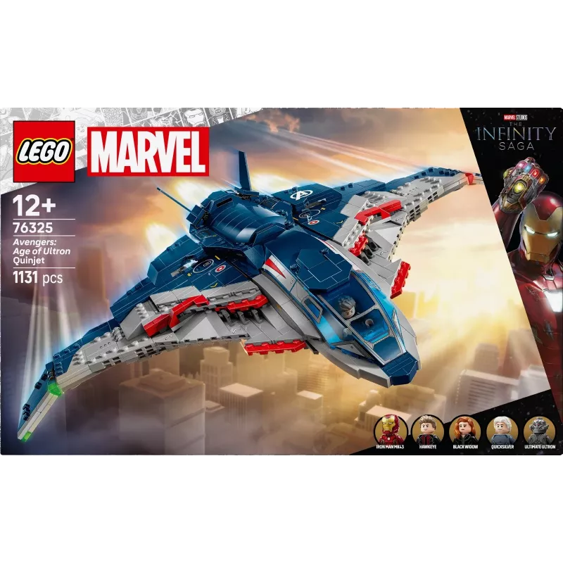 LEGO Quinjet konstruktors 76325 — Marvel, 1131 detaļas, 5 minifigūras, no 12 gadu vecuma, 280×450×300 mm