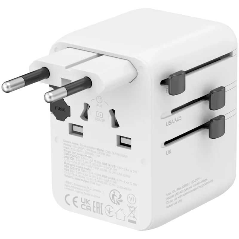 CANYON Ceļojumu adapteris OnTour 70 EU/UK/US/AUS 70W Balts