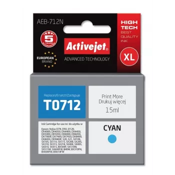 Tintes kasetne ActiveJet AEB-712N ciāna saderīga ar Epson, 15 ml, XL augsta ietilpība, 1 gab.