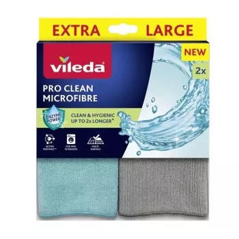 Tīrīšanas lupatiņa VILEDA Pro Clean universāla ar aktīviem fermentiem, pelēka, 2 gab. iepakojumā, mazgājama veļasmašīnā