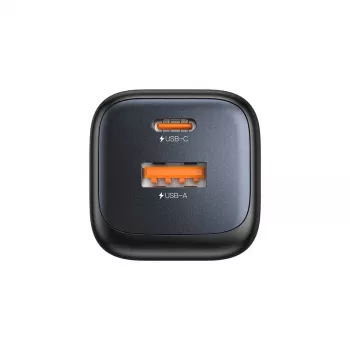 Sienas lādētājs Unitek P1128ABK01-EU — 2 portu GaN USB-C un USB-A, kopējā jauda 20W, melns