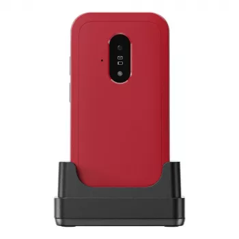 Feature phone Doro Leva E22 atvāžamais, 2,8 collu (7,11 cm) displejs, Viena SIM karte, 0,3 MP kamera, 1150 mAh, 127,8 g, Sarkans/Balts