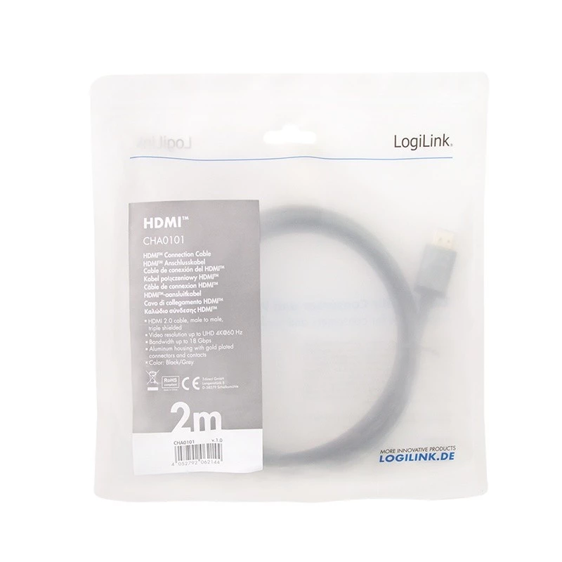 LogiLink CHA0101 HDMI AV kabelis melns-pelēks 2m HDMI uz HDMI spraudņi