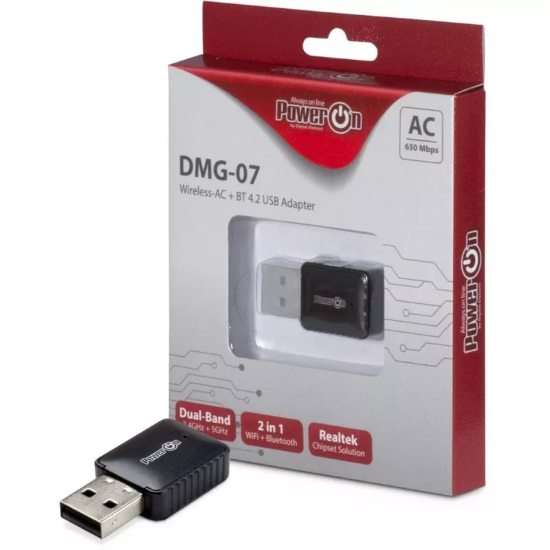 Inter-Tech DMG-07 - Bezvadu - USB - Wi-Fi / Bluetooth - Wi-Fi 5 (802.11ac) - 650 Mbit/s - Melns (88888146)