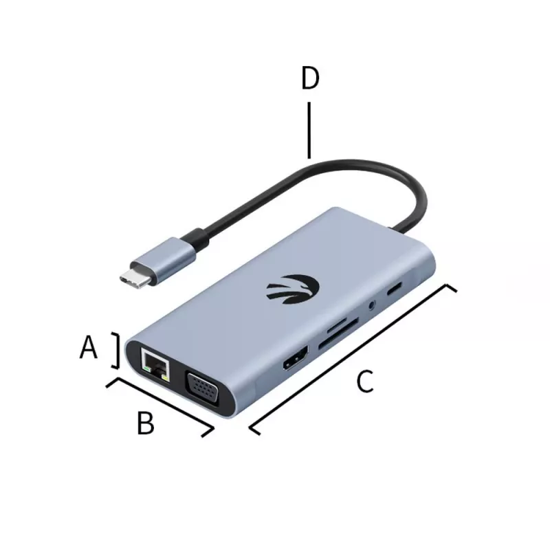 USB-C 11-in-1 adapteris Hawk HW-HUB1101 — daudzportu centrmezgls ar 11 pieslēgvietām