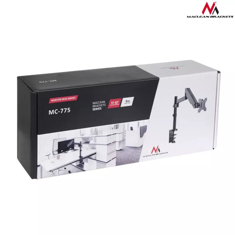Galda monitora stiprinājums MACLEAN MC-775 32 collu (81,3 cm) ekrāniem, VESA 75x75–100x100, līdz 8 kg, pelēks