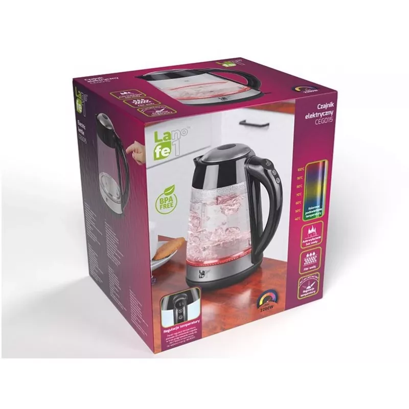 Tējkanna Lafe LAFCZA46806, 2200 W, 1,7 L, Melna