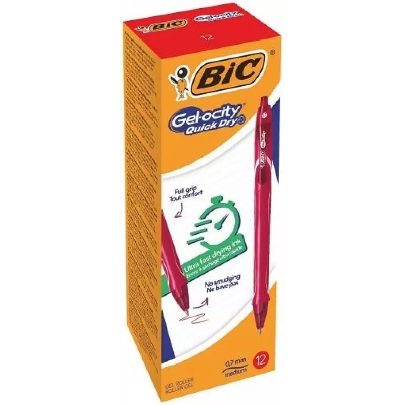 BIC Gell Pen Gelocity QUICK DRY sarkans, kaste 12 gab. 494671
