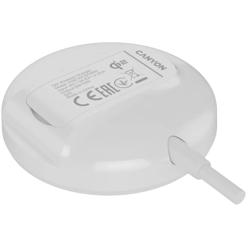 Bezvadu lādētājs CANYON WS-105 15W Qi2 balts – 15W bezvadu uzlāde, saderīgs ar Qi2