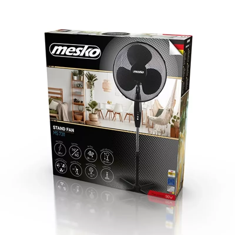 Mesko | Ventilators | MS 7311 | Stāvventilators | Melns | Diametrs 40 cm | Ātrumu skaits 3 | Svārstīšanās | 45 W
